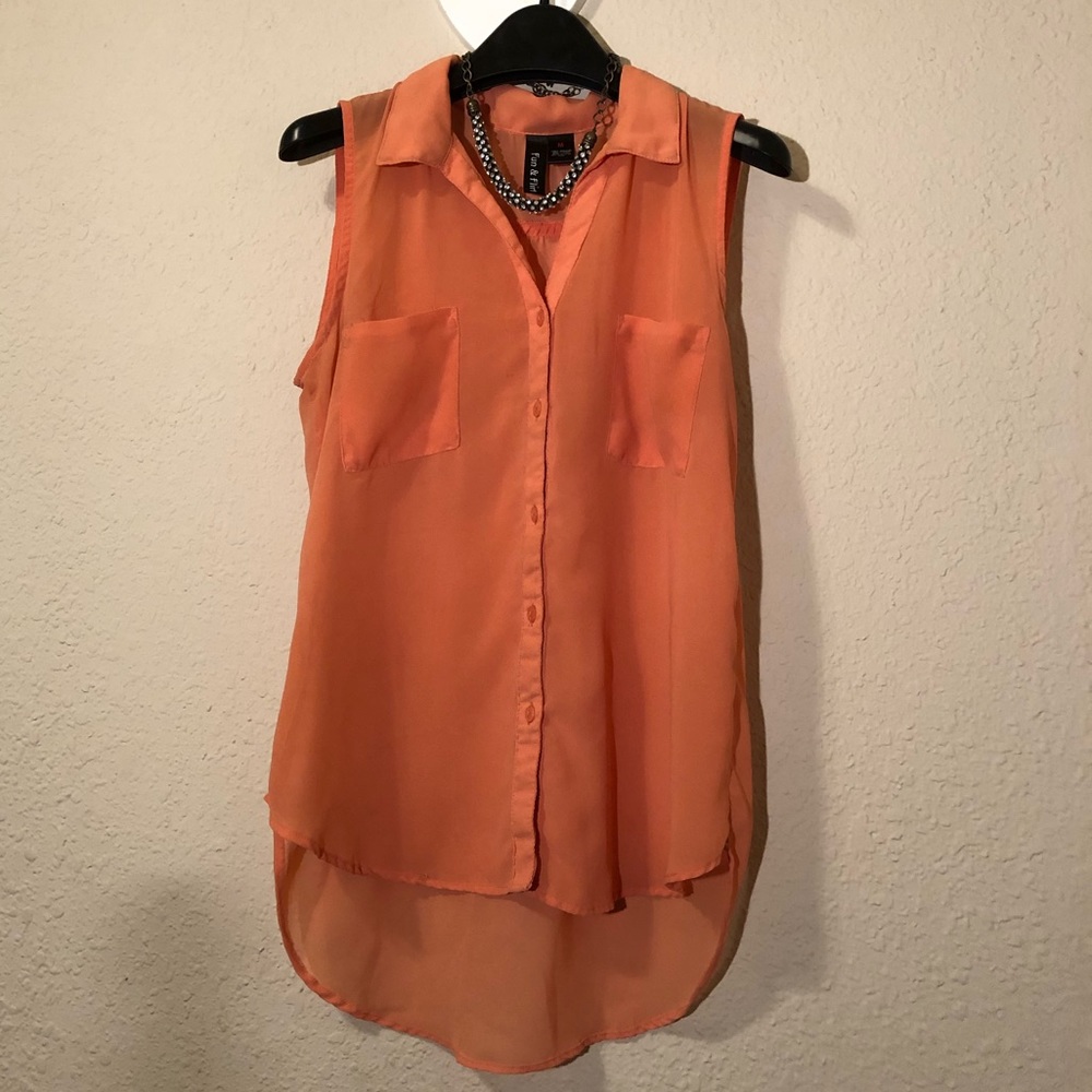 Orange Semi Sheer Pocket Tank Size M